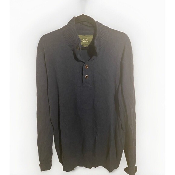 Eddie Bauer Button Sweater Mens Size Tall XL Navy Blue Henley‎ - Picture 1 of 4